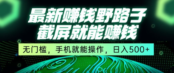 最新野路子截屏就能挣钱,无门槛,手机就能操作,日入5张【揭秘】-木木云网创
