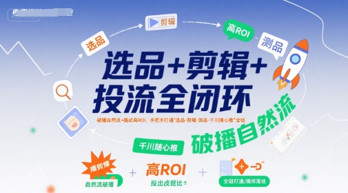 选品+剪辑+投流全闭环，破播自然流+撬动高ROI，手把手打通“选品-剪辑-测品-千川随心推”全链-木木云网创