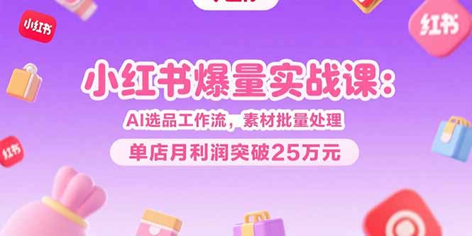 小红书爆量实战课：AI选品工作流，素材批量处理，单店月利润突破25万元-木木云网创