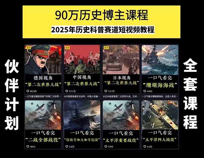 图片[1]-历史短视频赛道变现课，百集素材库应用，文案剪辑技巧，账号运营全案-木木云网创