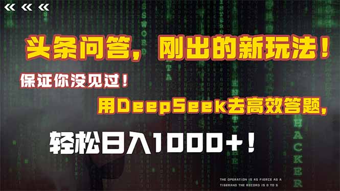 头条问答,刚出的新玩法!保证你没见过!结合Deepseek高效答题,日入1000+-木木云网创