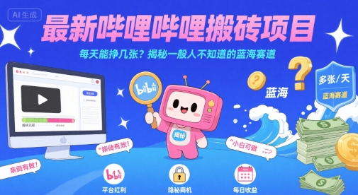 最新哔哩哔哩上B站搬砖项目，每天能挣几张？揭秘一般人不知道的蓝海赛道-木木云网创