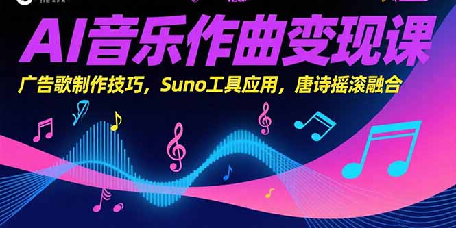 AI音乐作曲变现课，广告歌制作技巧，Suno工具应用，唐诗摇滚融合-木木云网创