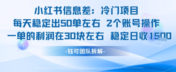 小红书信息差冷门项目一单利润30块每天稳定1.5k左右2个账号操作-木木云网创