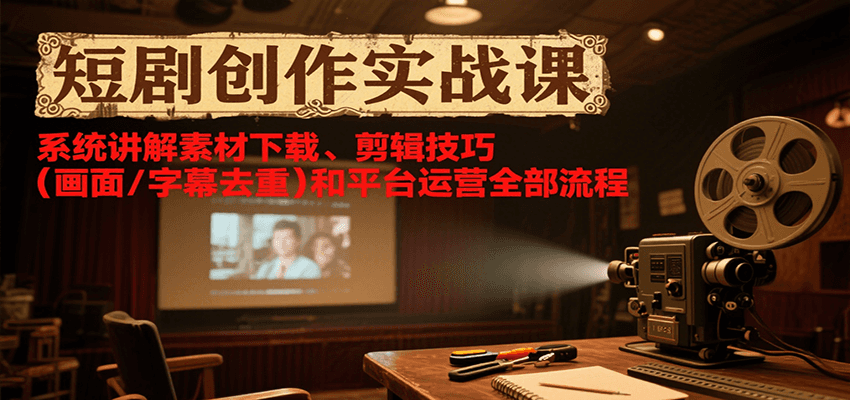 短剧创作实战课,系统讲解素材下载、剪辑技巧(画面/字幕去重)和平台运营全部流程-木木云网创