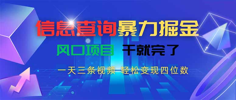 信息查询暴力掘金，一天三条视频 轻松变现四位数，风口项目干就完了-木木云网创
