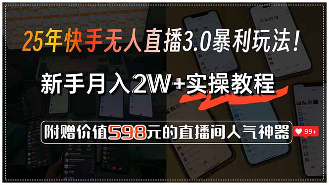 25年快手无人直播3.0暴利玩法!,新手月入2W+实操教程,附赠价值598元…-木木云网创
