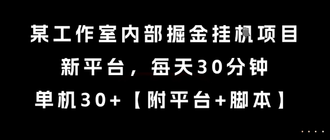 某工作室内部掘金挂G项目，新平台，每天30分钟，单机30+【揭秘】-木木云网创