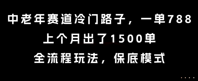 中老年赛道冷门路子，一单788，上个月出了1500单，全流程玩法，保底模式【揭秘】-木木云网创
