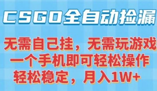 CSGO自动捡漏项目，最新独家玩法，一个手机可操作，新手小白轻松月入1W+，操作简单易上手【揭秘】-木木云网创