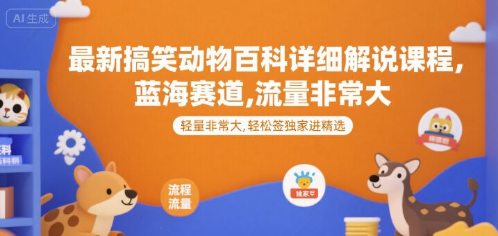 最新搞笑动物百科详细解说课程,蓝海赛道,流量非常大,轻松签独家进精选-木木云网创