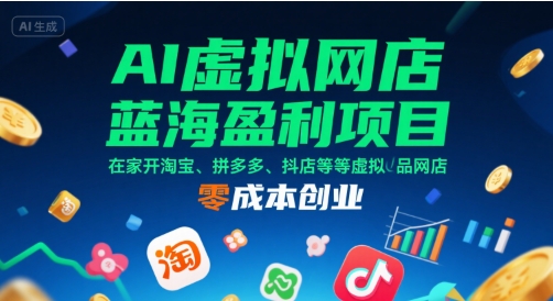 AI虚拟网店蓝海盈利项目,在家开淘宝、拼多多、抖店等虚拟品网店,零成本创业-木木云网创
